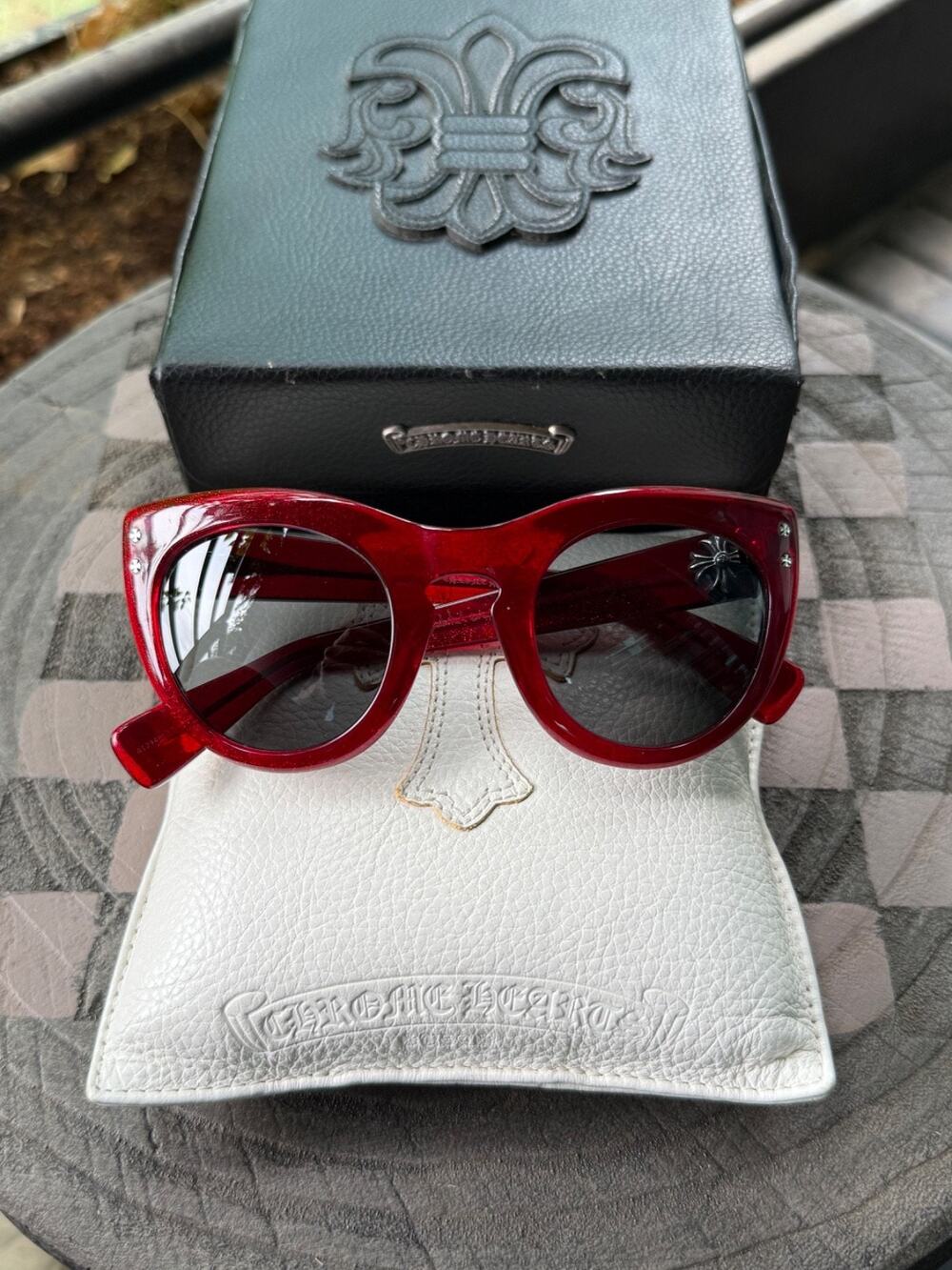 Chrome Hearts TEAR DROP JONNY I Red Glitter Christmas Sunglasses 50-26-140